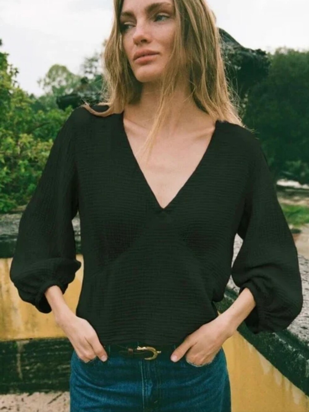 Nation LTD Maribeth Vneck Gauzy Relaxed Fit Blouse